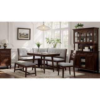 Sunvega Upholstered Dining Bench with Cherry Finish and Sturdy Construction
