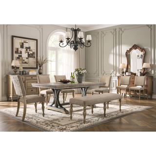 Sunvega Driftwood Finish Microfiber Upholstered Dining Bench with Nailhead Trim