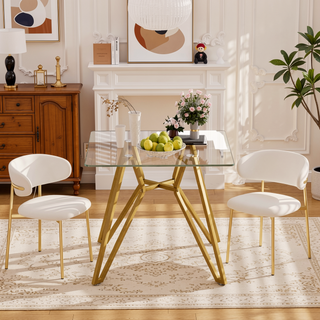 Sunvega Modern Glass Dining Table with Metal Legs for Kitchen Living Room Office