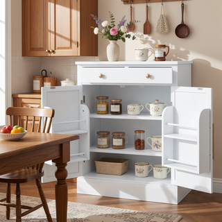 Sunvega Freestanding Kitchen Pantry Cabinet with Drawer and Adjustable Shelves