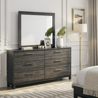 Sunvega Antique Grey Wood 6-Piece Queen Size Bedroom Set with Dresser Mirror and Chest