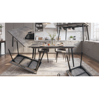 Sunvega Expandable MDF Dining Table with Black Metal Legs for 4-6 People