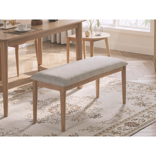 Sunvega Contemporary Warm Wood Beige Upholstered Fabric Dining Bench with Cushion Seats