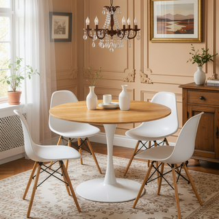 Sunvega 42.1 Inch Round Oak MDF Top Pedestal Dining Table for 4-6 People