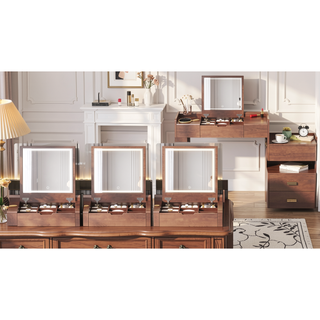 Sunvega 3-in-1 Makeup Vanity Desk with Flip-Top Mirror LED Lighting and Ample Drawers