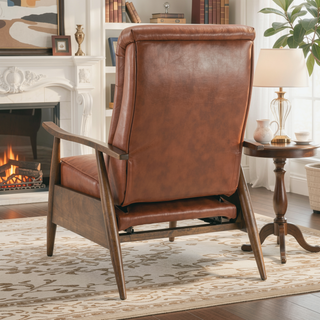 Sunvega Modern Chestnut Brown Wood Arm Push Back Recliner in Caramel