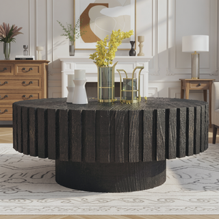 Sunvega Modern Minimalist Round Coffee Table with Natural Wood Texture for Living Room