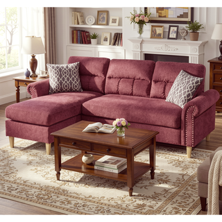 Sunvega Reversible Velvet Sectional Sofa Set with Two Accent Pillows