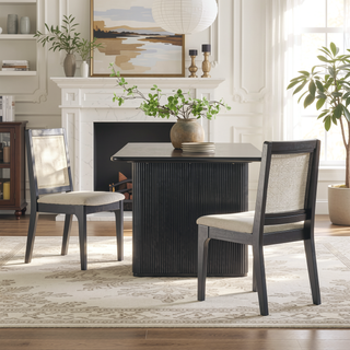 Sunvega Modern Solid Wood Dining Chair with Inset Rattan Back Panel and Adjustable Foot Levelers