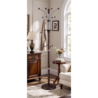 Sunvega 73-Inch Tall Chrome and Wood Coat Rack with Espresso Finish