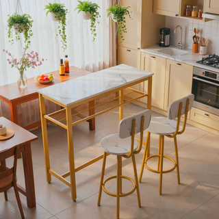 Sunvega Counter Height Square Table Set With 2 Foldable Stools for Kitchen and Apartment