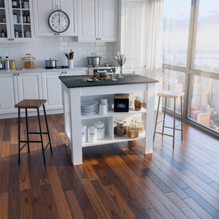 Sunvega Kitchen Island Table with Three Open Storage Shelves and Spacious Leg Room