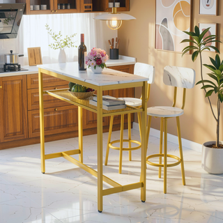 Sunvega Counter Height Square Table Set With 2 Foldable Stools for Kitchen and Apartment