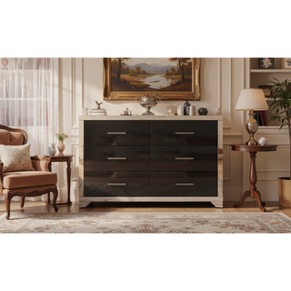 Sunvega High Gloss Dresser with 6 Drawers and Metal Handle for Bedroom Living Room