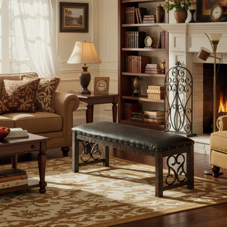 Sunvega Contemporary Walnut Finish Upholstered Seat Solid Wood Dining Room Bench