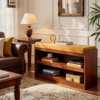 Sunvega Solid Mango Wood Buffalo Tan Leather Shoe Storage Cabinet with Two Pull-Out Drawers