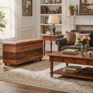 Sunvega Buffalo Hide Leather Upholstered Solid Mango Wood Storage Trunk