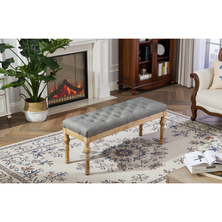 Sunvega Gray Linen and Cotton Upholstered Solid Wood Dining Bench