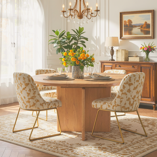 Sunvega Extendable Solid Wood Dining Table with Oak Veneer and Gear Slide Rail