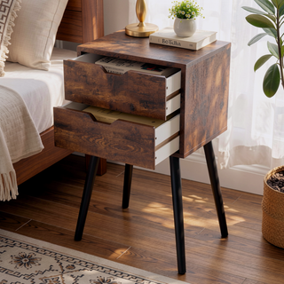 Sunvega Modern Nightstand with 2 Spacious Drawers and Solid Wood Legs for Bedroom