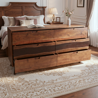Sunvega Sierra Six Drawer Acacia Wood Sideboard with Live Edge Detail