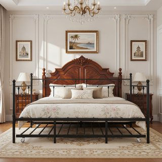 Sunvega Twin Size Victorian Style Metal Daybed Frame with Trundle Set for Guest Room