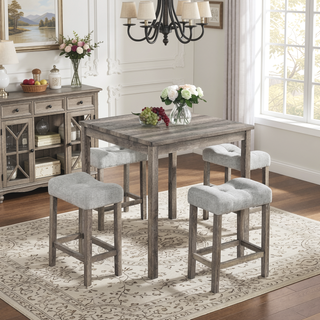 Sunvega 5 Piece Industrial Dining Table Set with Bar Stools for Living Room