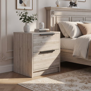 Sunvega Light Gray Nightstand with Two Drawers and Metal Handles for Bedroom