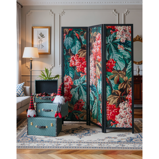 Sunvega Three-Panel Decorative Screen with Bold Pattern and Classic Wood Design