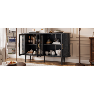 Sunvega Modern Farmhouse Sideboard Cabinet with Glass Doors and Adjustable Shelves for Kitchen Dining Room
