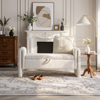 Sunvega Modern Teddy Upholstered Storage Bench with Arms for Living Room Bedroom