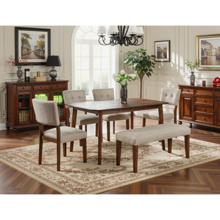 Sunvega Mid-century Style Dining Room Chair with Plush Upholstered Seats and Warm Wood Finish