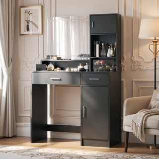 Sunvega Vanity Desk with Mirror LED Light Strip 3 Lighting Modes and Large Drawer