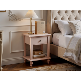 Sunvega White and Golden Kids Wooden Nightstand with One Drawer and Shelf