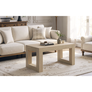 Sunvega Farmhouse Rectangular Dining Table for 4-6 People with Sturdy Wood Legs