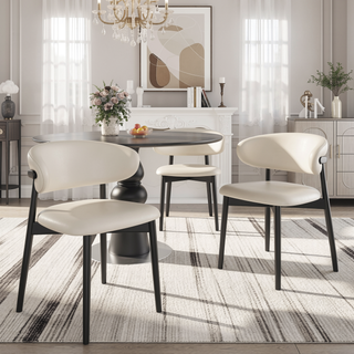 Sunvega Solid Wood PU Leather Upholstered Dining Chairs Set Of 2 With Ergonomic Curved Seat