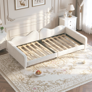 Sunvega Full Size Upholstered Daybed with Cloud Shaped Backrest and Sherpa Fabric