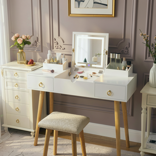 Sunvega Makeup Vanity Desk Set with Large LED Lighted Mirror and Drawers