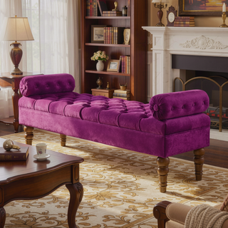 Sunvega Upholstered Tufted Velvet Bench with Wooden Legs for Bedroom or Living Room
