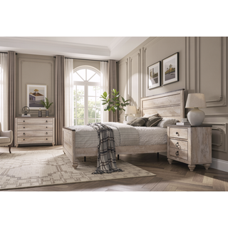 Sunvega Rustic Urban Chic White Wash Finish 4-Piece Queen Bedroom Set