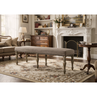 Sunvega Driftwood Finish Microfiber Upholstered Dining Bench with Nailhead Trim