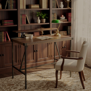 Sunvega Industrial Counter Table with Wood-Pressed Grain Bamboo Top and Removable Shelf