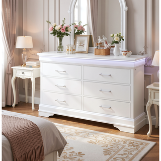 Sunvega White 2 Drawer Nightstand with Spacious Storage and LED Lighting