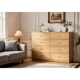 Sunvega Modern 8-Drawer Dresser with Golden Handles for Bedroom Ample Storage