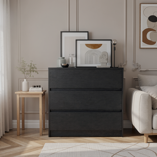 Sunvega 3 Drawer Chest of Drawers with Metal Rails for Bedroom Storage