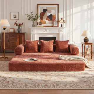 Sunvega Convertible Chenille Folding Sofa Bed with Pillows for Living Room