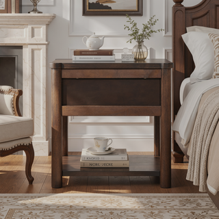 Sunvega Modern Farmhouse Nightstand with Drawer and Open Shelf for Bedroom or Living Room