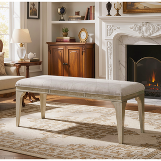 Sunvega Transitional Style Upholstered Bench with Button Tufted Seat and Flannelette Cushion
