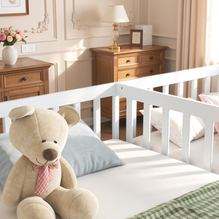 Sunvega Double Twin Floor Bed with Guardrails for Compact Rooms and Limited Space