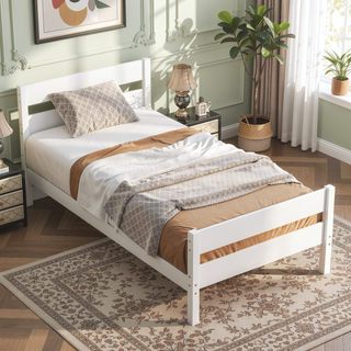 Sunvega Rubber Wood Twin Bed with Headboard and Footboard for Spacious Storage